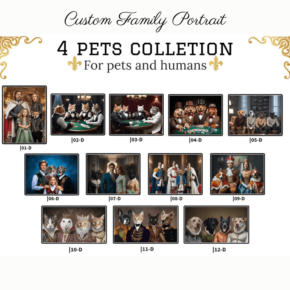 Custom Pet and Family Portrait - Funny Royal Dog Portraits | Personalized Human and Pet Artwork | Best Pet Loss Gift