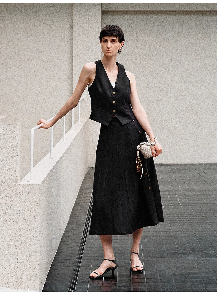Classic Black Vest & Skirt Set - Elegant Umbrella Skirt Design