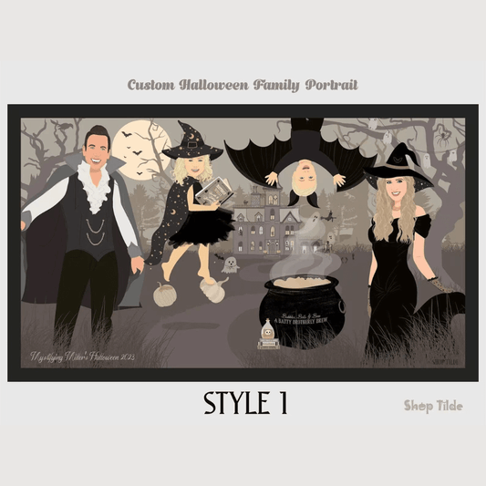 Custom Family Halloween Portrait with Pets - Spooktacular Halloween Family Art | Haunted Home Decor Essentials