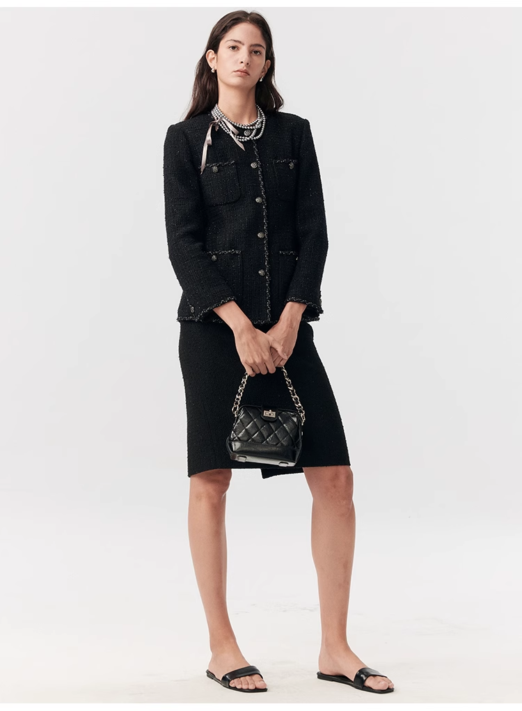 Black Tweed-Inspired Jacket & Skirt Set