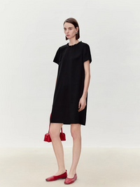 Acetate Round Neck Beaded Short Dress