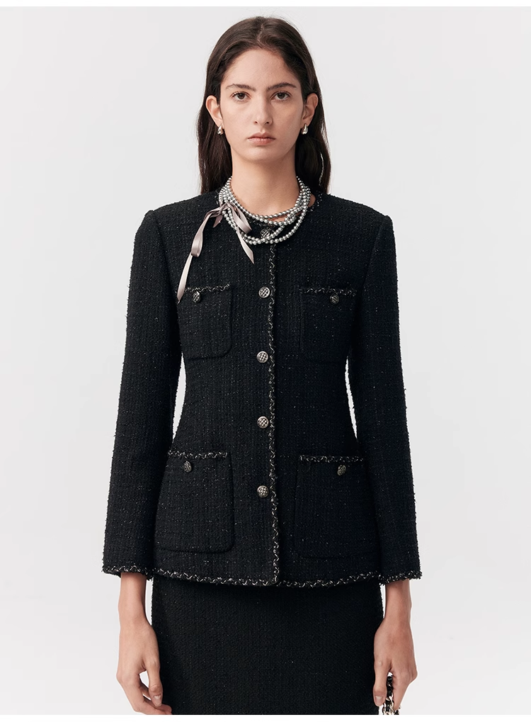 Black Tweed-Inspired Jacket & Skirt Set