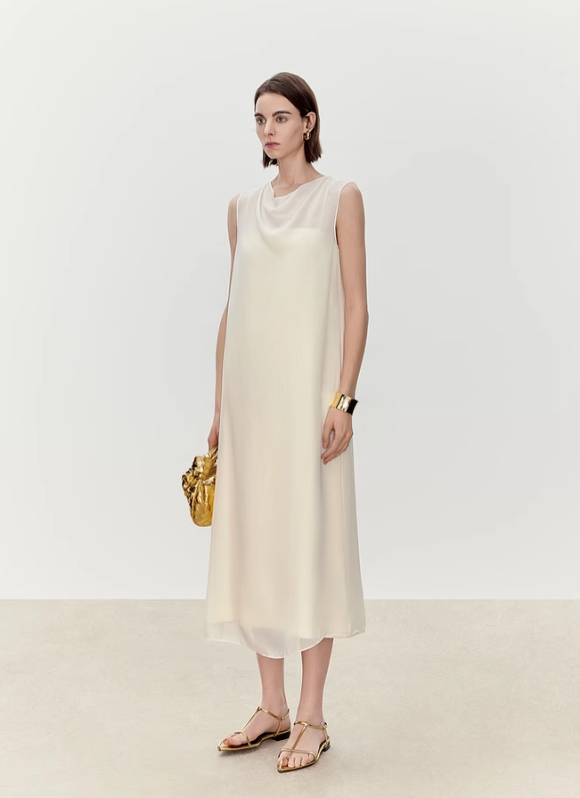 Chiffon Cowl Neck Slip Dress Set – 2-Piece