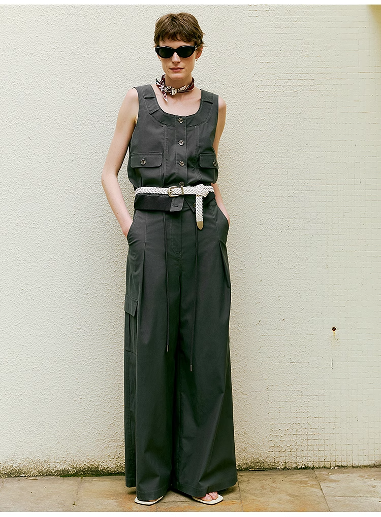 U-Neck Utility Vest & Drawstring Pants Set