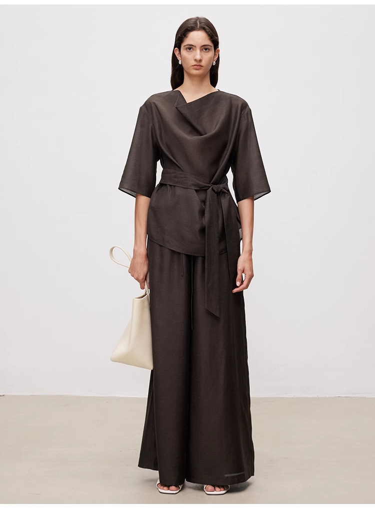 Relaxed Tie-Front Tee & Elastic Waist Wide-Leg Pants Set