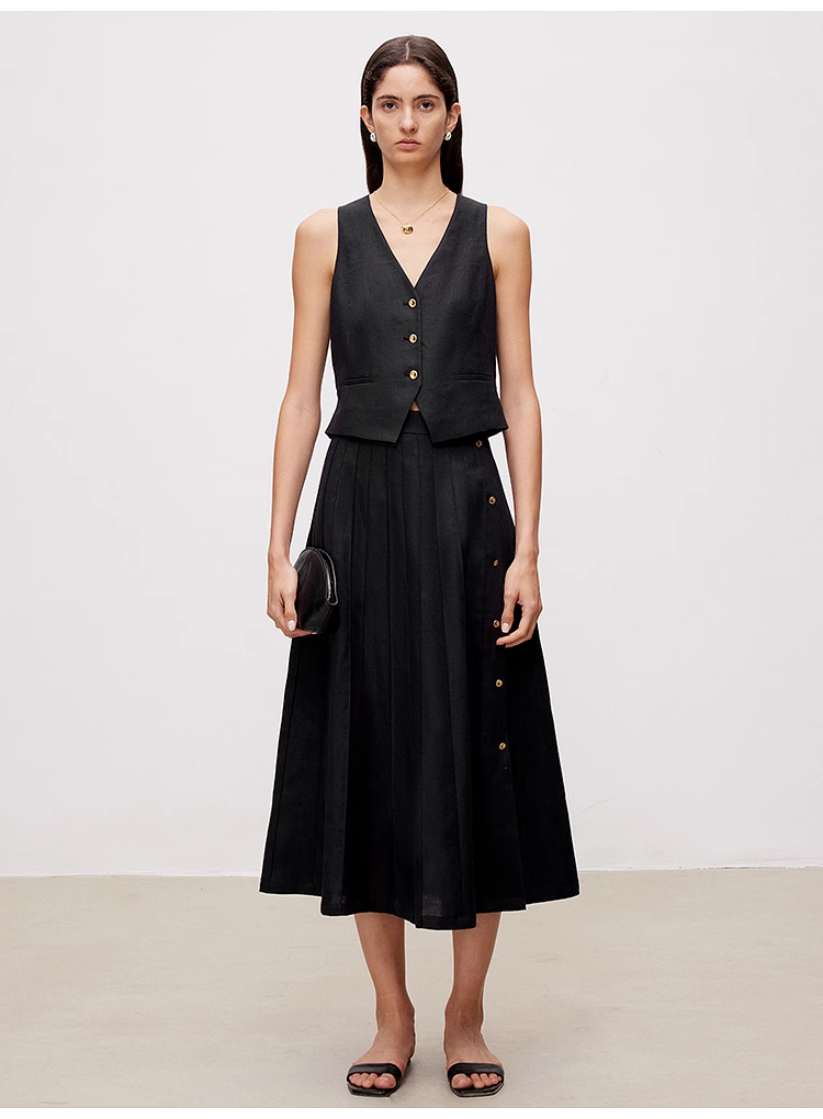 Classic Black Vest & Skirt Set - Elegant Umbrella Skirt Design