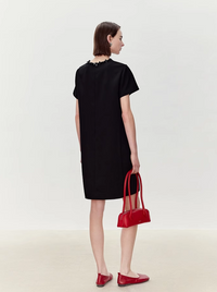 Acetate Round Neck Beaded Short Dress