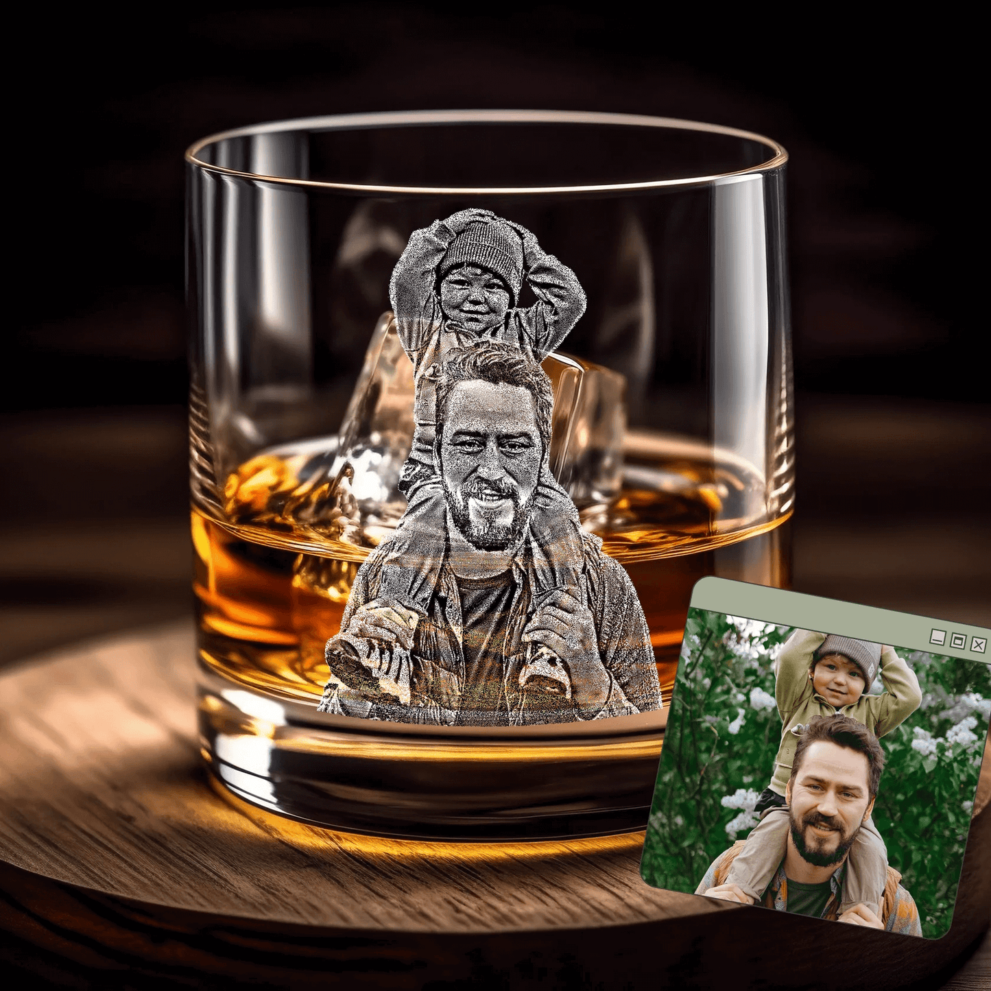 Personalized Photo Engraved Whiskey Glass for Family & Friends