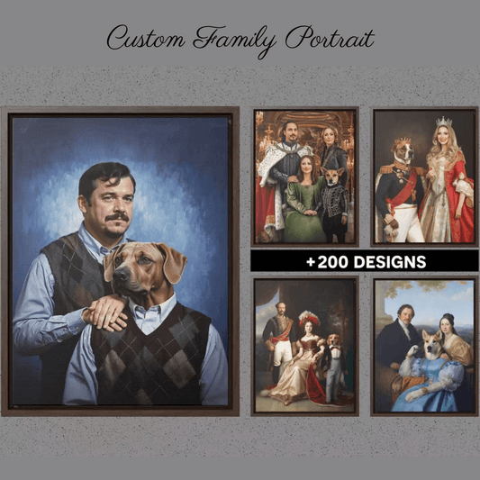 Custom Pet and Family Portrait - Funny Royal Dog Portraits | Personalized Human and Pet Artwork | Best Pet Loss Gift