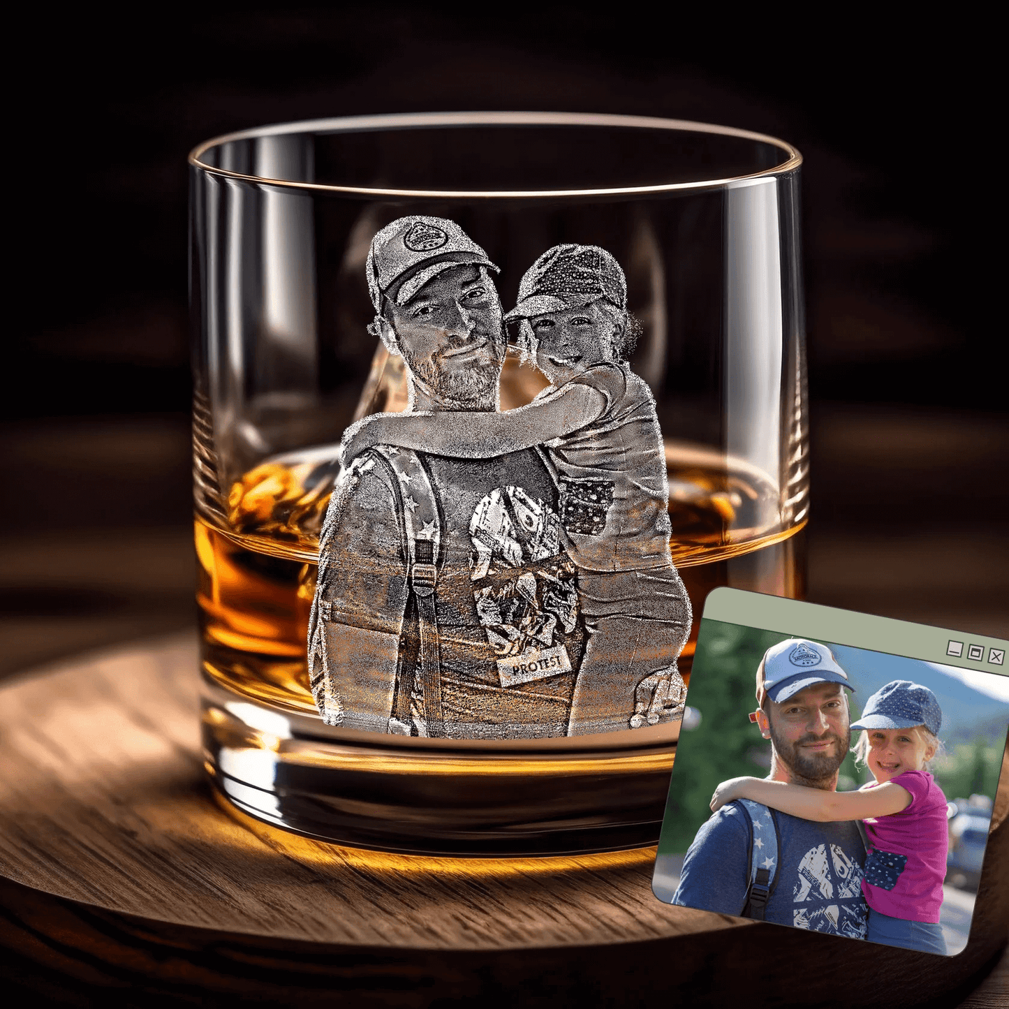 Personalized Photo Engraved Whiskey Glass for Family & Friends