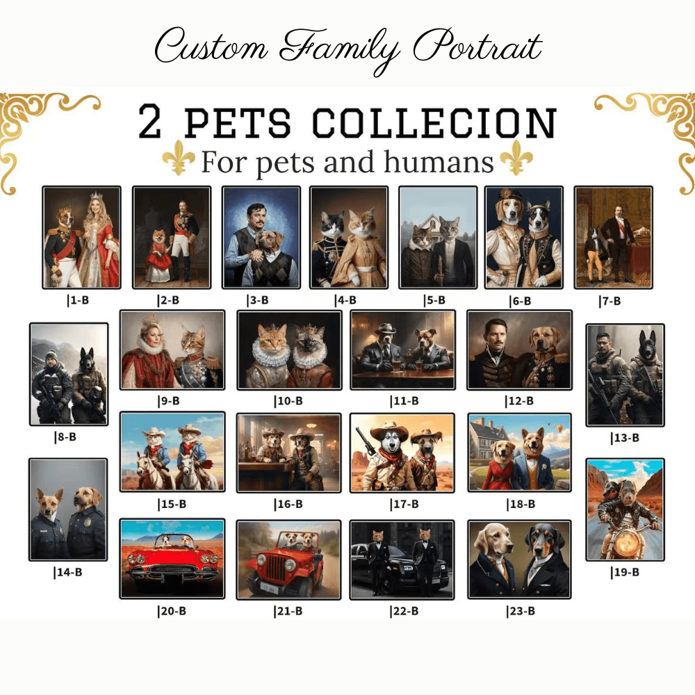 Custom Pet and Family Portrait - Funny Royal Dog Portraits | Personalized Human and Pet Artwork | Best Pet Loss Gift