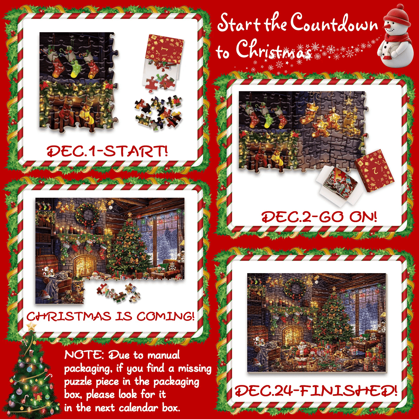 Christmas Jigsaw Puzzle Advent Calendar 2024 - 1008 Pieces Countdown to Christmas Fun | Family Game Parent-Child Jigsaw