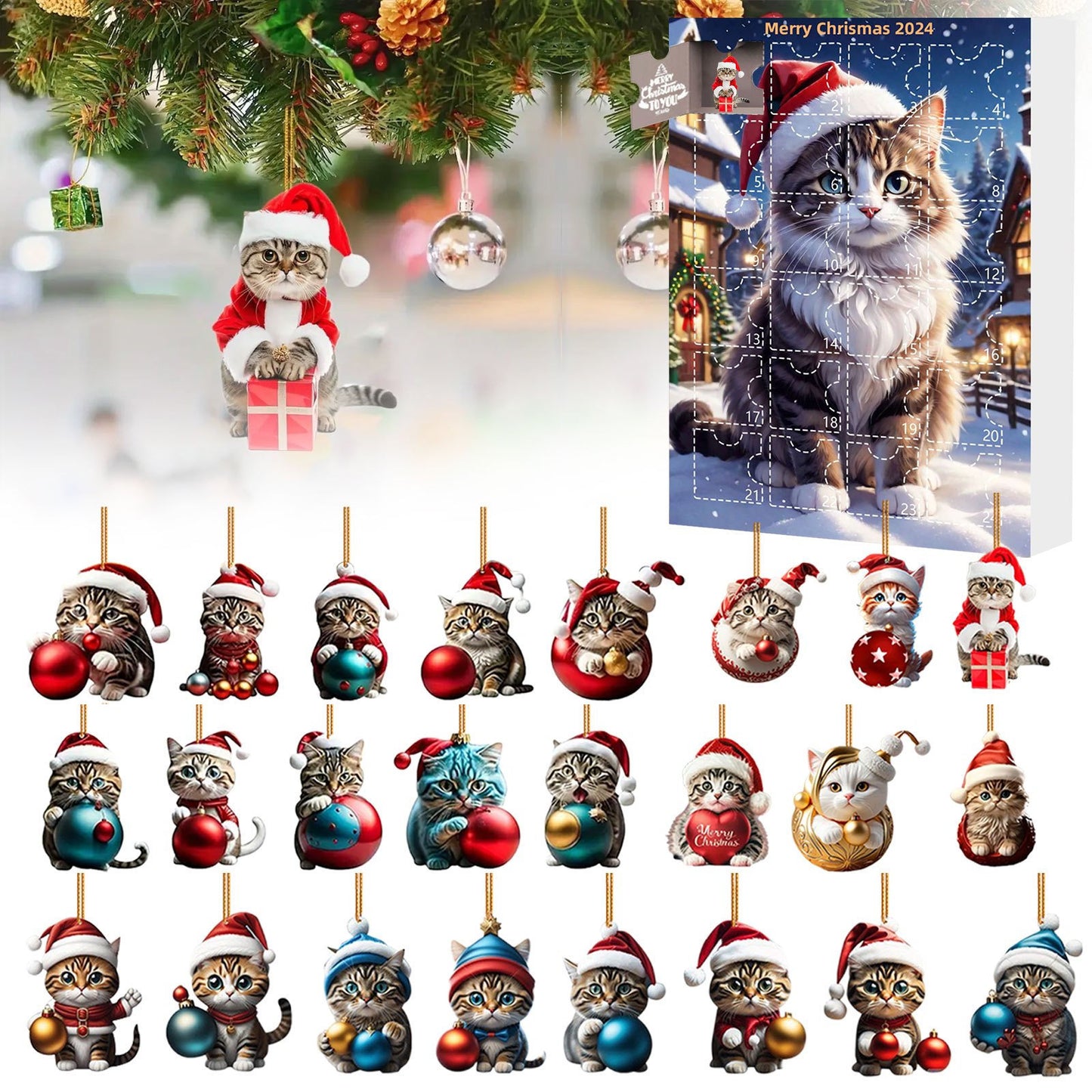 Cute Cat Advent Calendar 2024 Christmas Countdown - 24 Days of Christmas Suprise Mystery Gift Box Xmas Suprise Gift