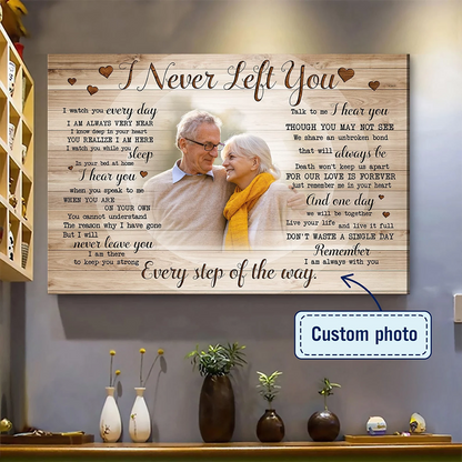 Customized Memorial Canvas: "Never Left You" Portrait with Jesus - Personalized Rest In Peace Art