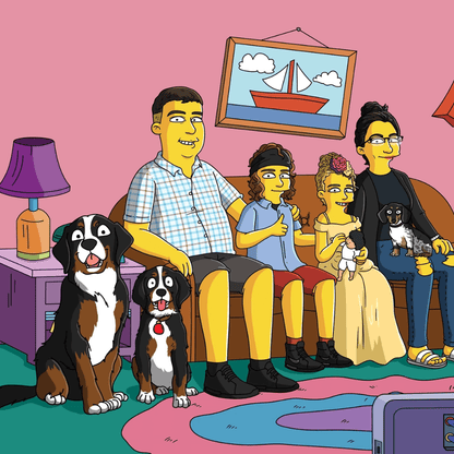 Hand Drawn Simpsonify Custom Portrait - Unique Family Artwork