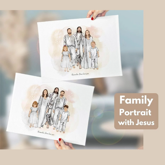 Custom Family Portrait with Jesus Christ in Heaven – Personalized Religious Gift