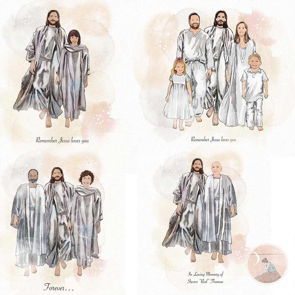 Custom Family Portrait with Jesus Christ in Heaven – Personalized Religious Gift