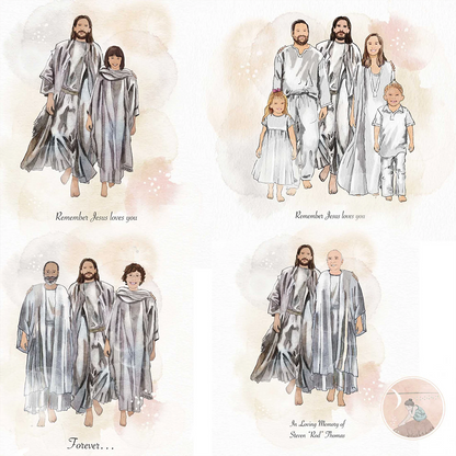 Custom Family Portrait with Jesus Christ in Heaven – Personalized Religious Gift