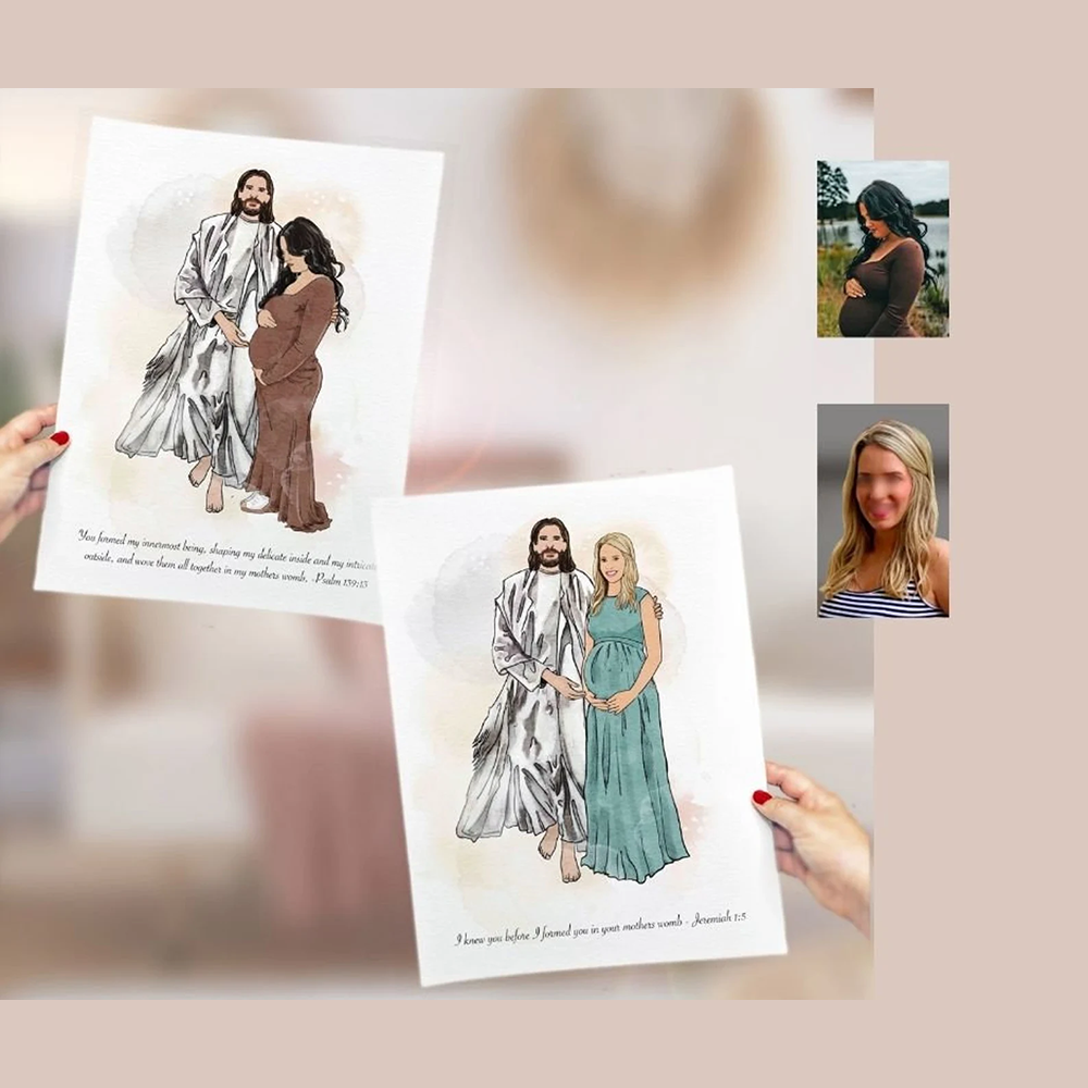 Custom Family Portrait with Jesus Christ in Heaven – Personalized Religious Gift