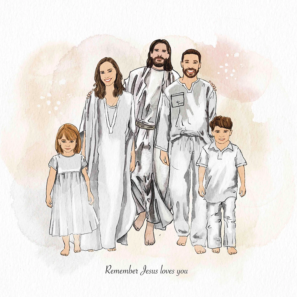 Custom Family Portrait with Jesus Christ in Heaven – Personalized Religious Gift