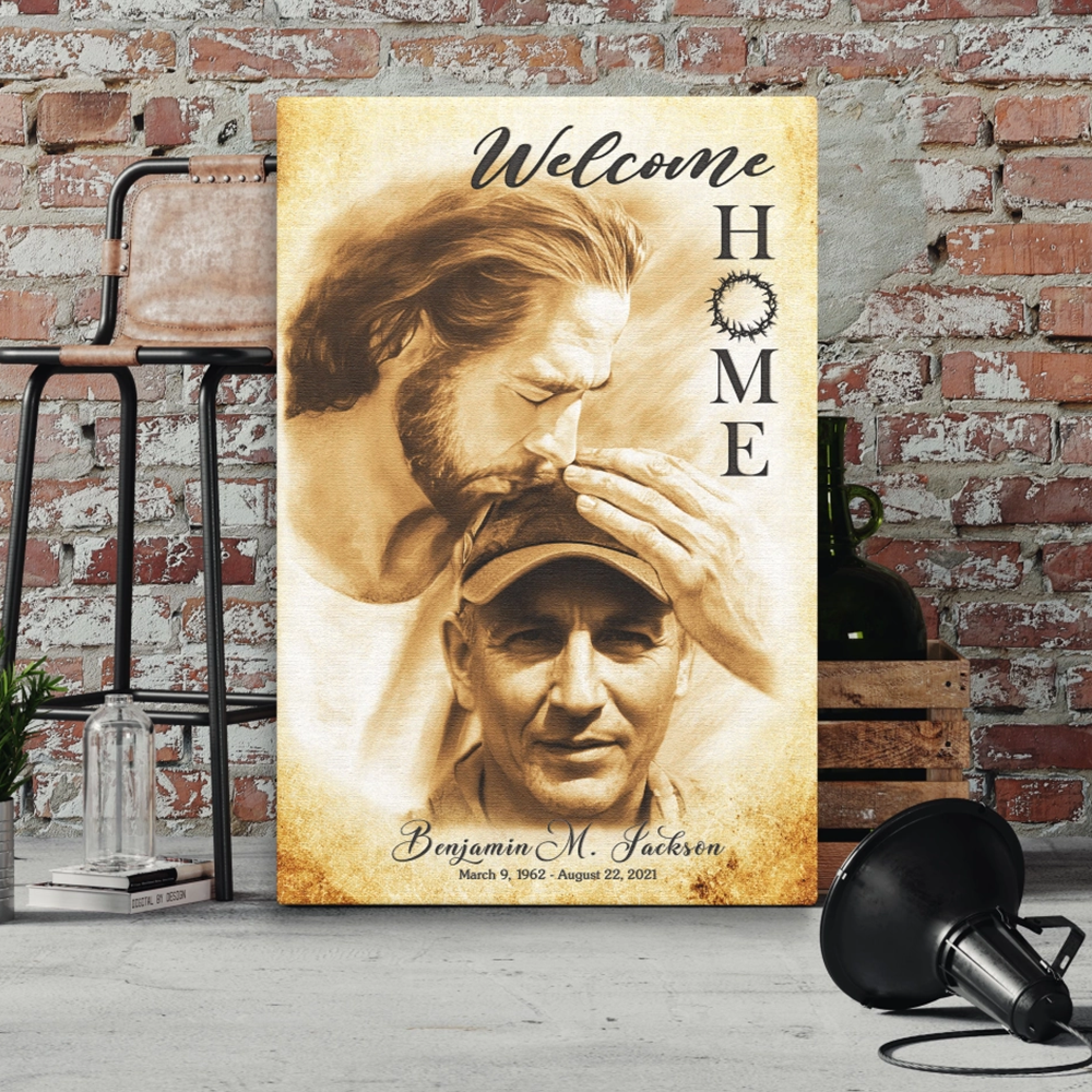 Custom Canvas Prints – "Welcome Home Jesus" Sympathy Gift | Personalized Memorial & Bereavement Remembrance