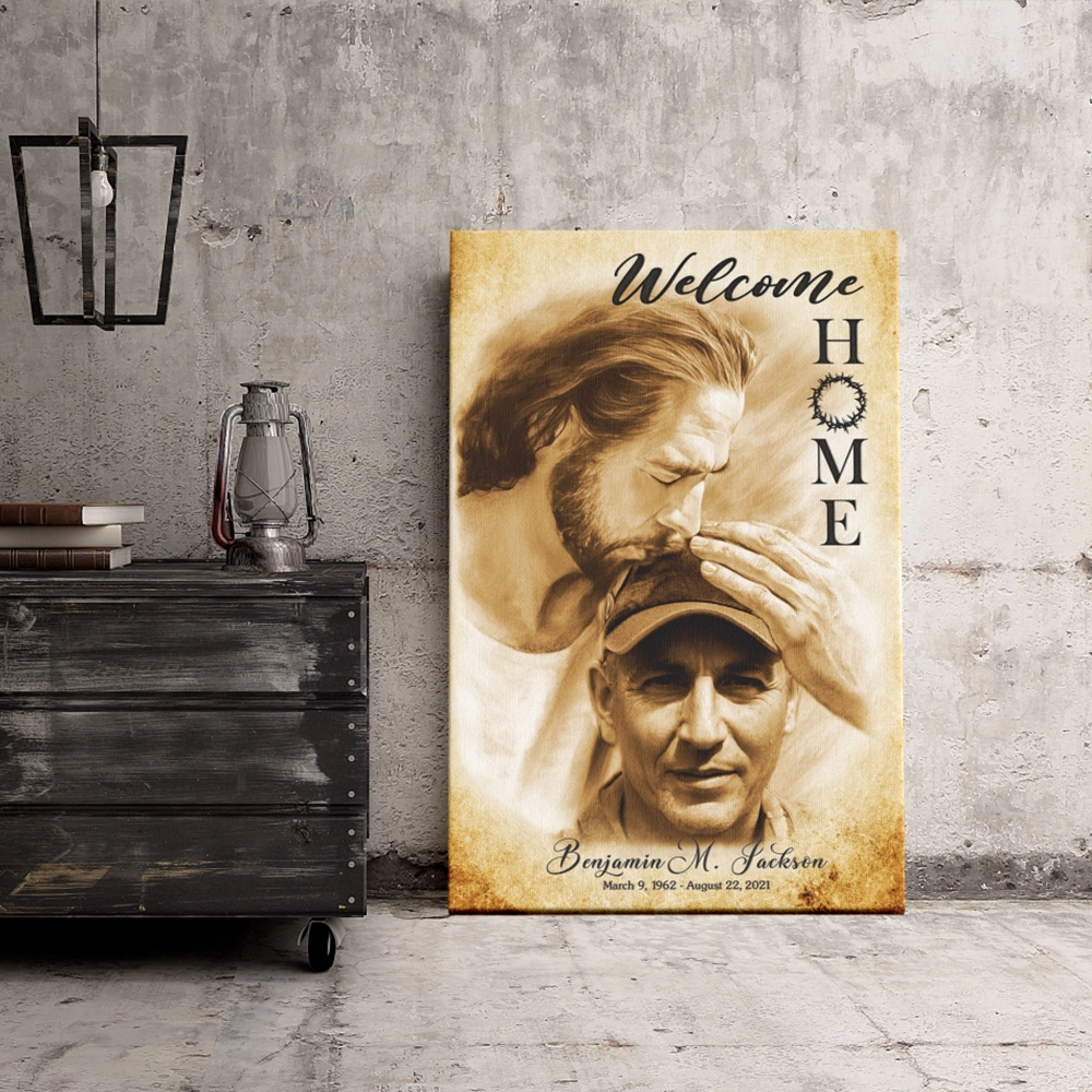 Custom Canvas Prints – "Welcome Home Jesus" Sympathy Gift | Personalized Memorial & Bereavement Remembrance