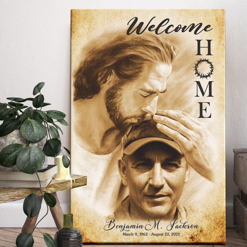 Custom Canvas Prints – "Welcome Home Jesus" Sympathy Gift | Personalized Memorial & Bereavement Remembrance