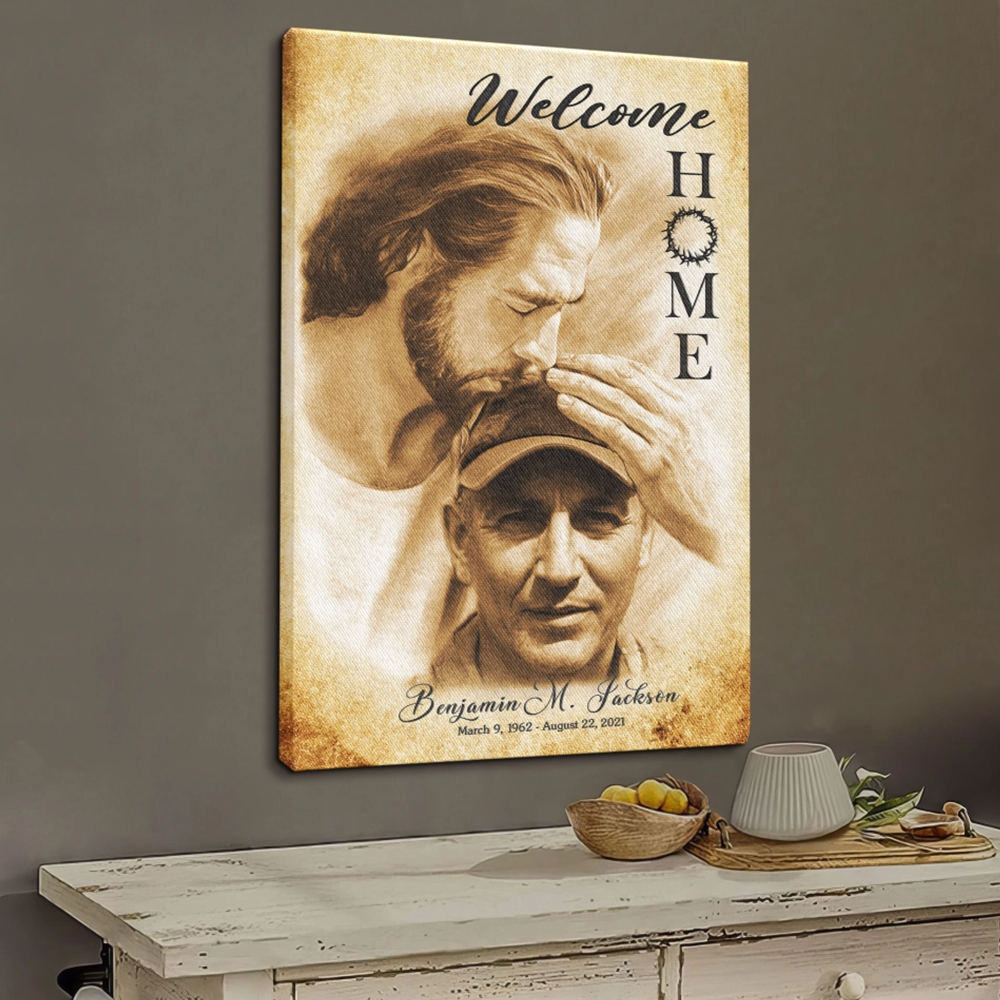 Custom Canvas Prints – "Welcome Home Jesus" Sympathy Gift | Personalized Memorial & Bereavement Remembrance