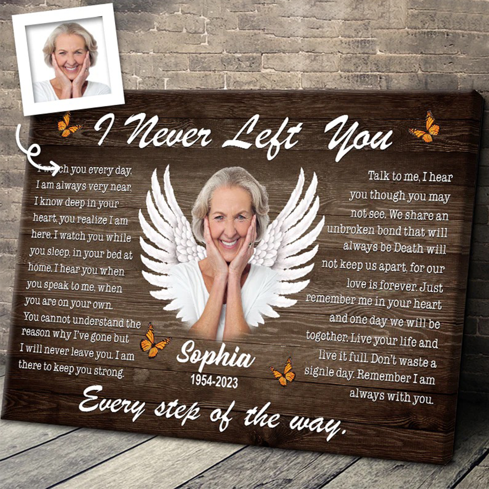 Personalized Canvas Prints - "I Never Left You" Memorial Gift with Angel Wings