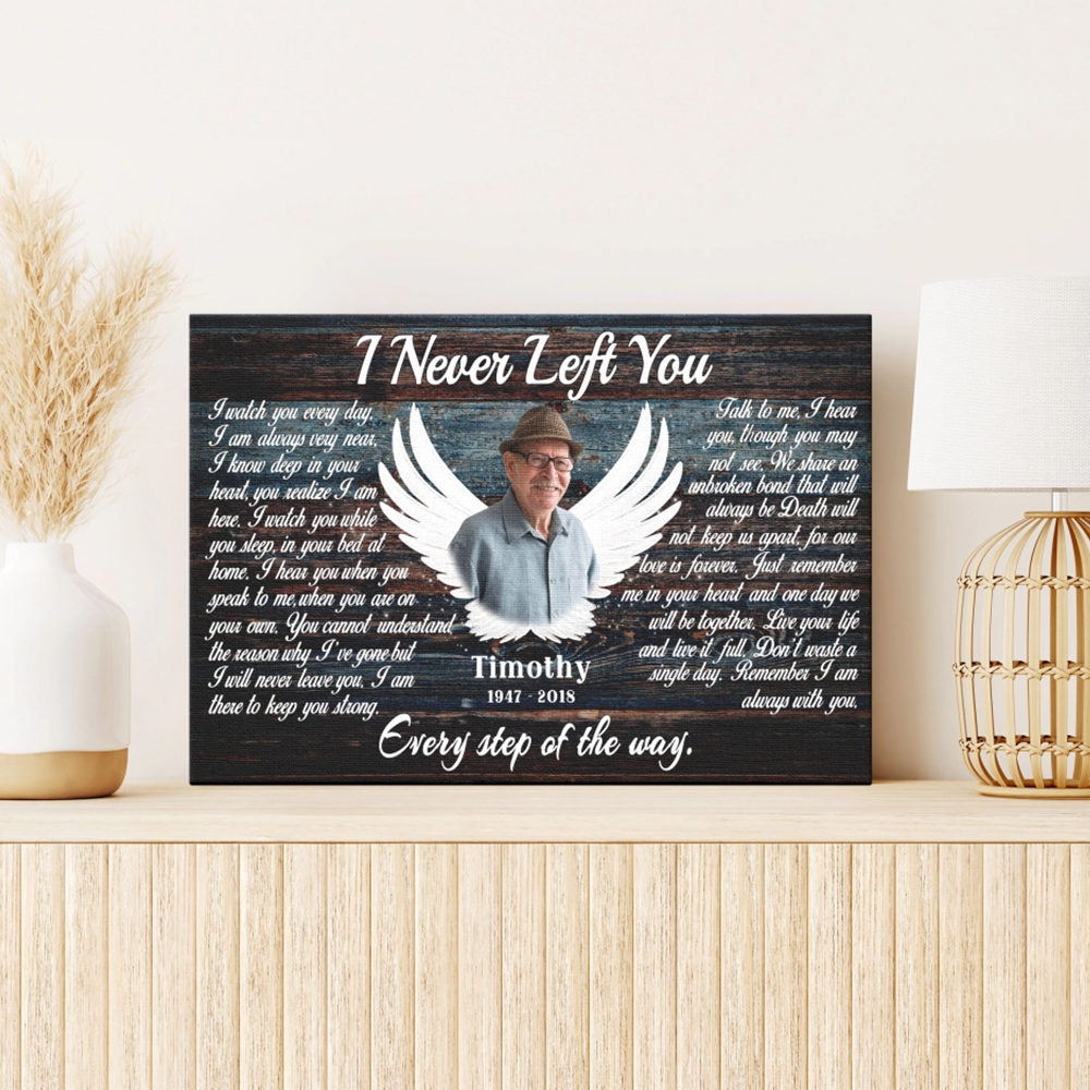 Personalized Canvas Prints - "I Never Left You" Memorial Gift with Angel Wings