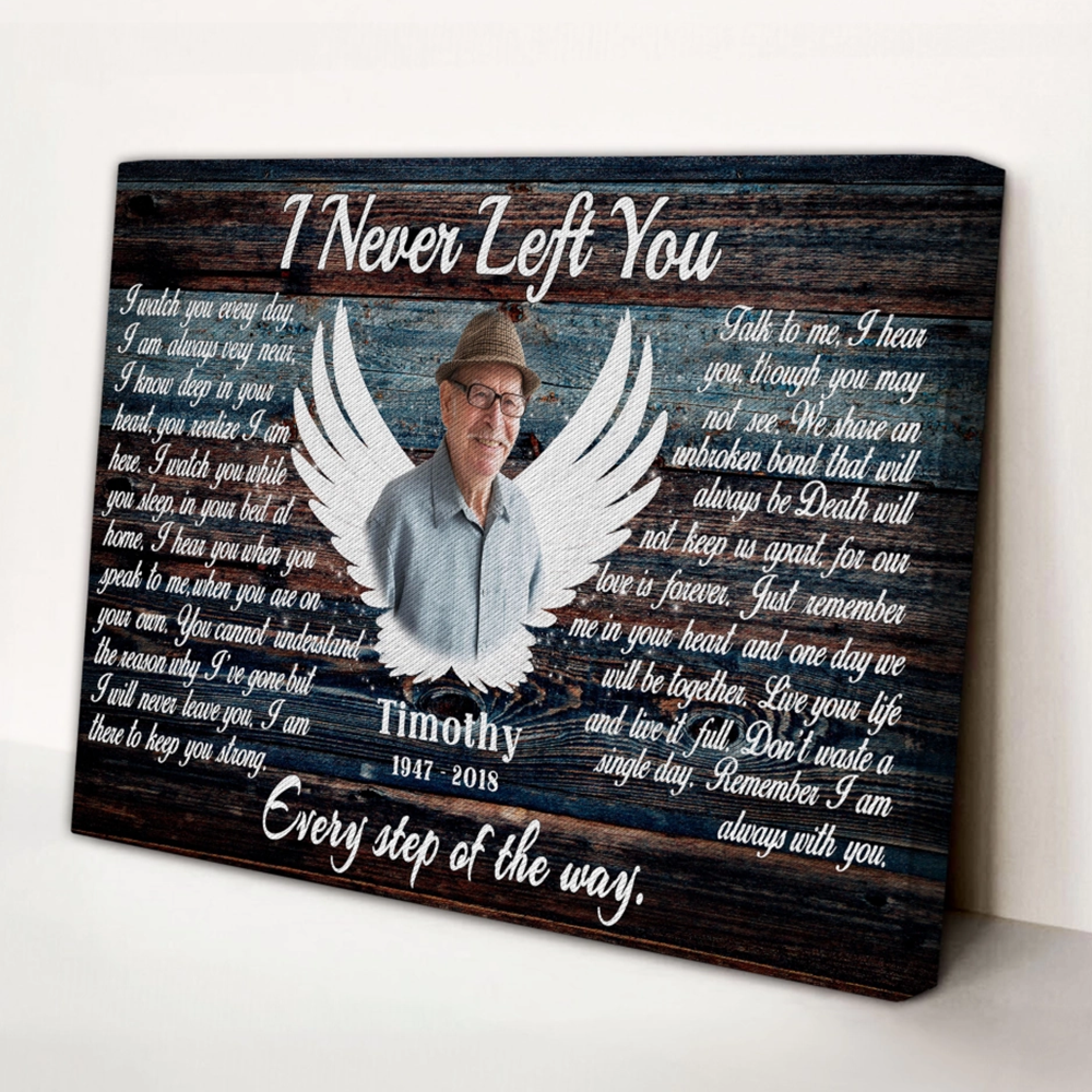 Personalized Canvas Prints - "I Never Left You" Memorial Gift with Angel Wings