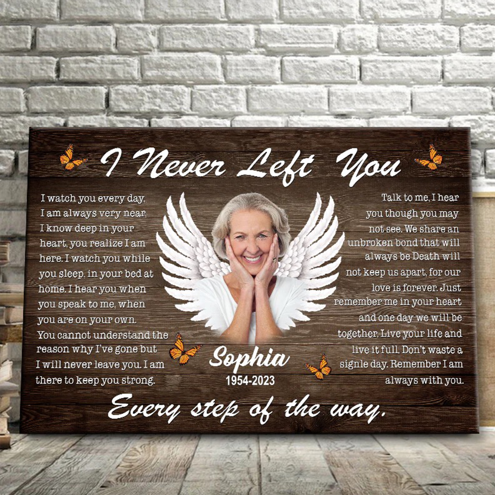 Personalized Canvas Prints - "I Never Left You" Memorial Gift with Angel Wings