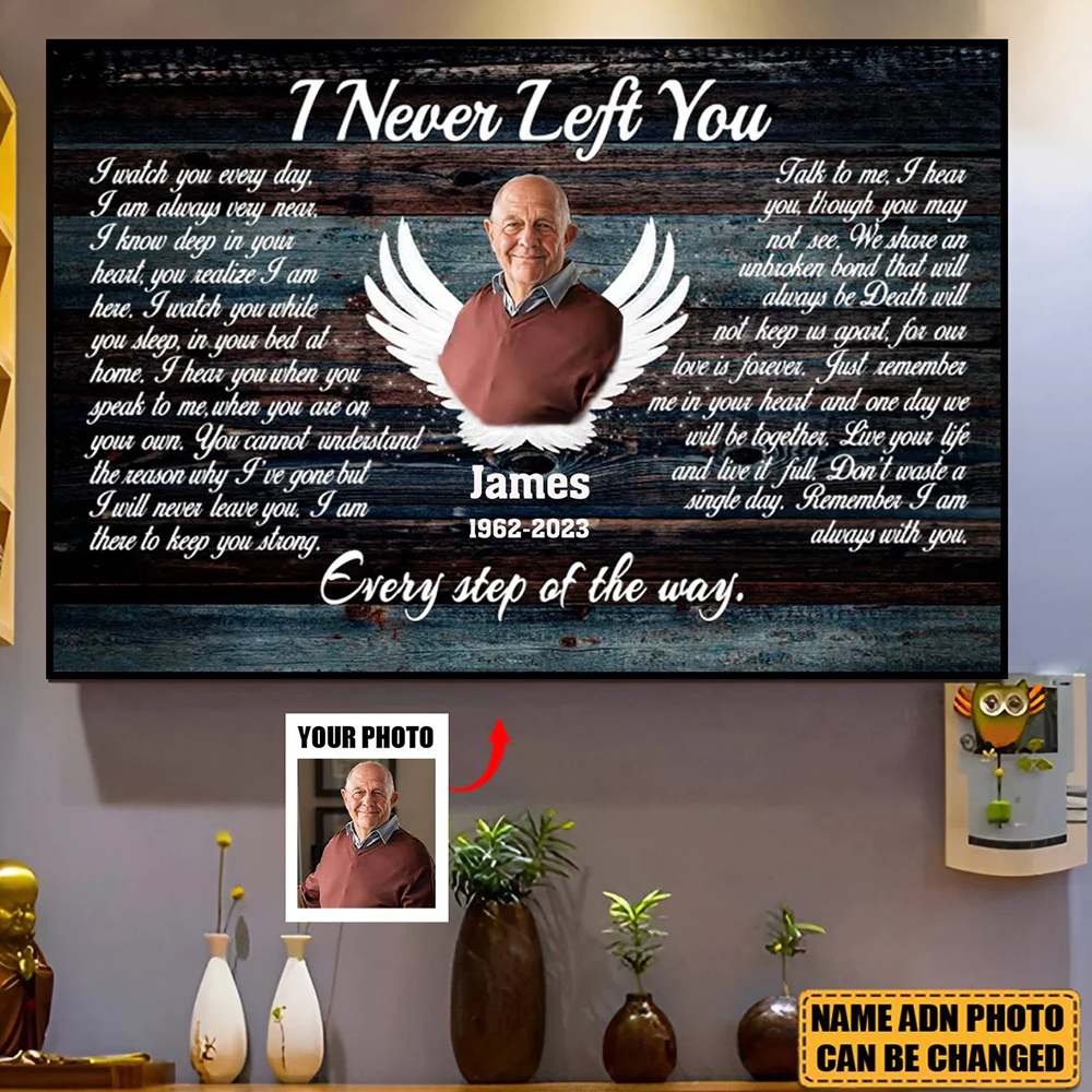 Personalized Canvas Prints - "I Never Left You" Memorial Gift with Angel Wings