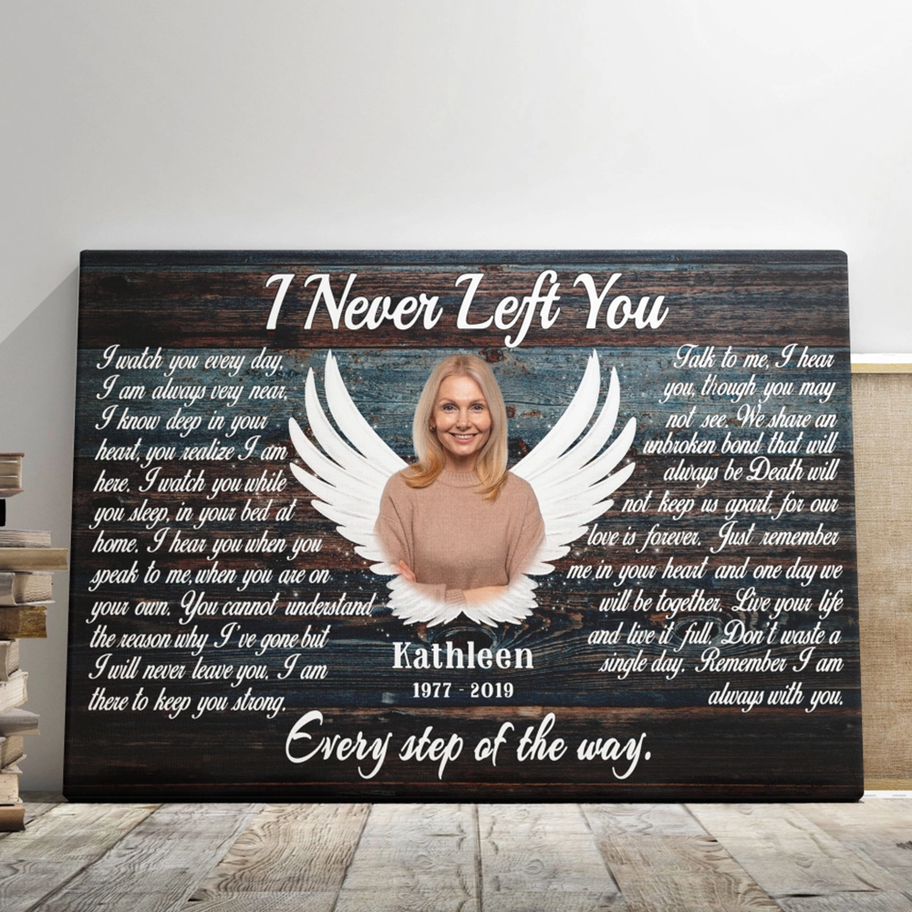 Personalized Canvas Prints - "I Never Left You" Memorial Gift with Angel Wings