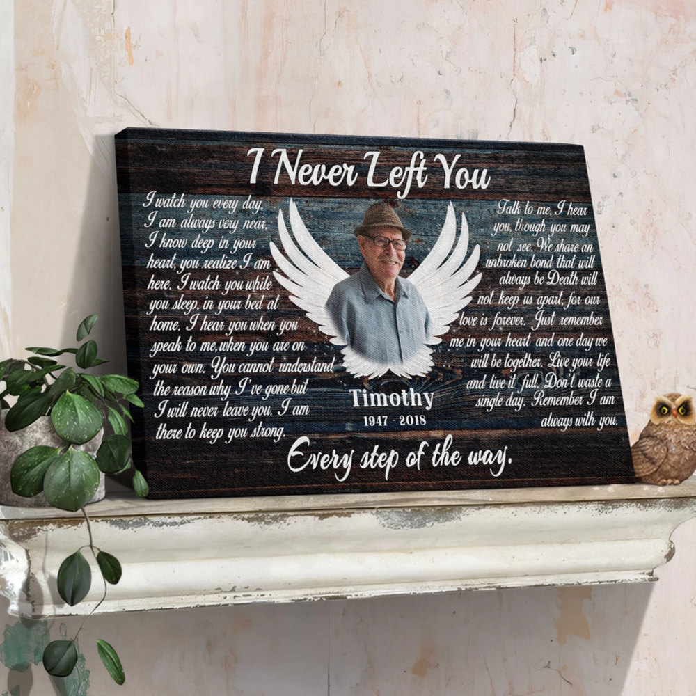 Personalized Canvas Prints - "I Never Left You" Memorial Gift with Angel Wings