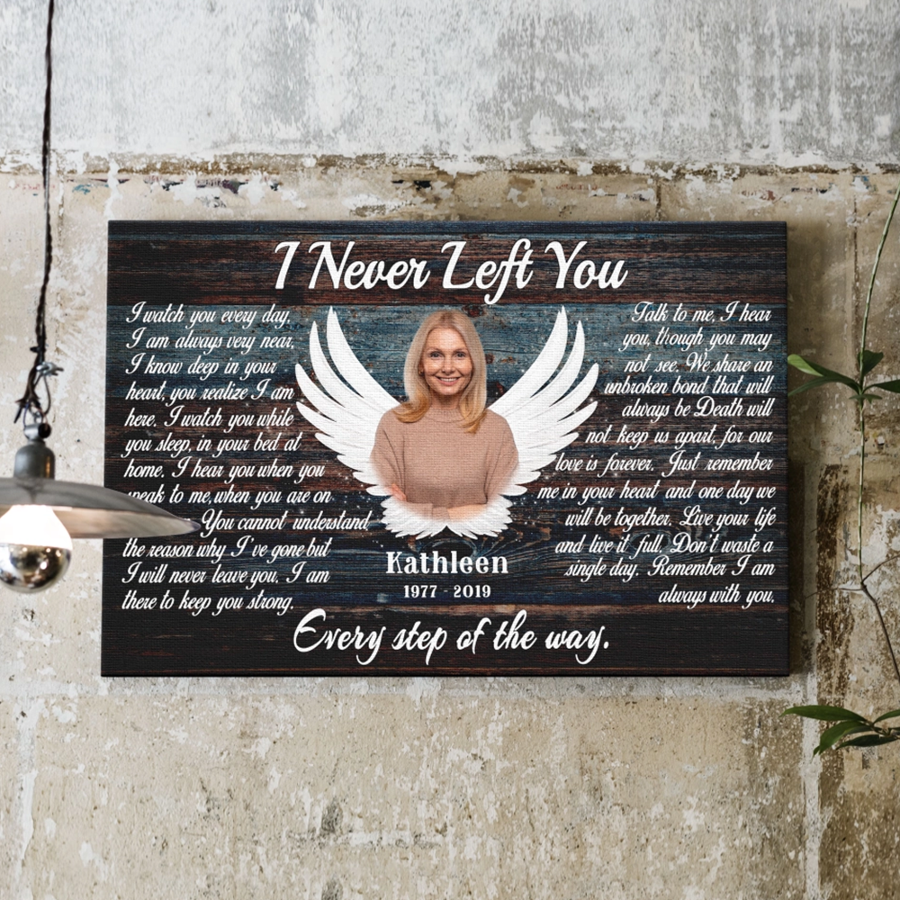 Personalized Canvas Prints - "I Never Left You" Memorial Gift with Angel Wings