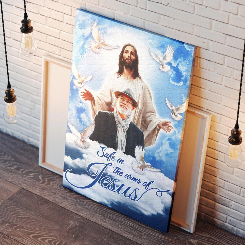 Personalized Canvas Prints - Custom Photo Sympathy Gifts | Memorial Gift for Loss of Parents - Blue Sky with Pigeon Safe in the Arms of Jesus