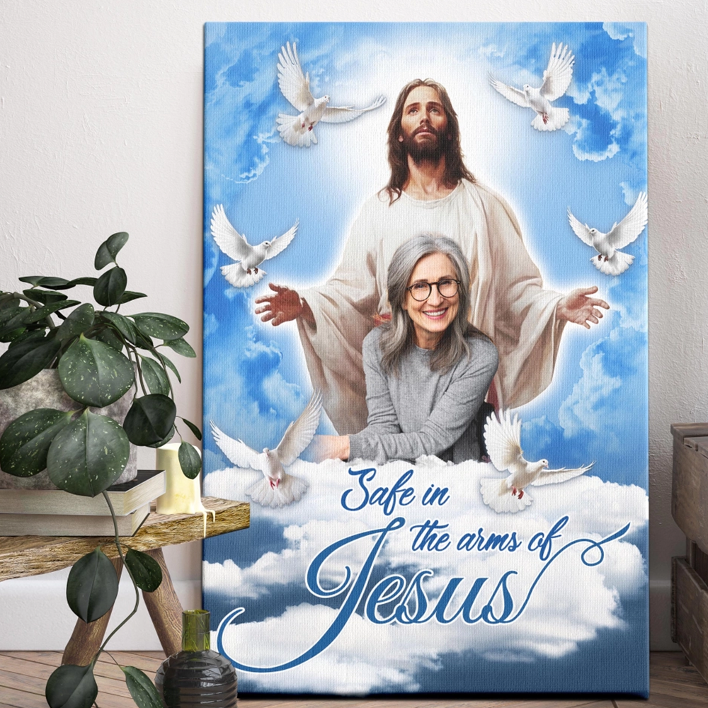 Personalized Canvas Prints - Custom Photo Sympathy Gifts | Memorial Gift for Loss of Parents - Blue Sky with Pigeon Safe in the Arms of Jesus