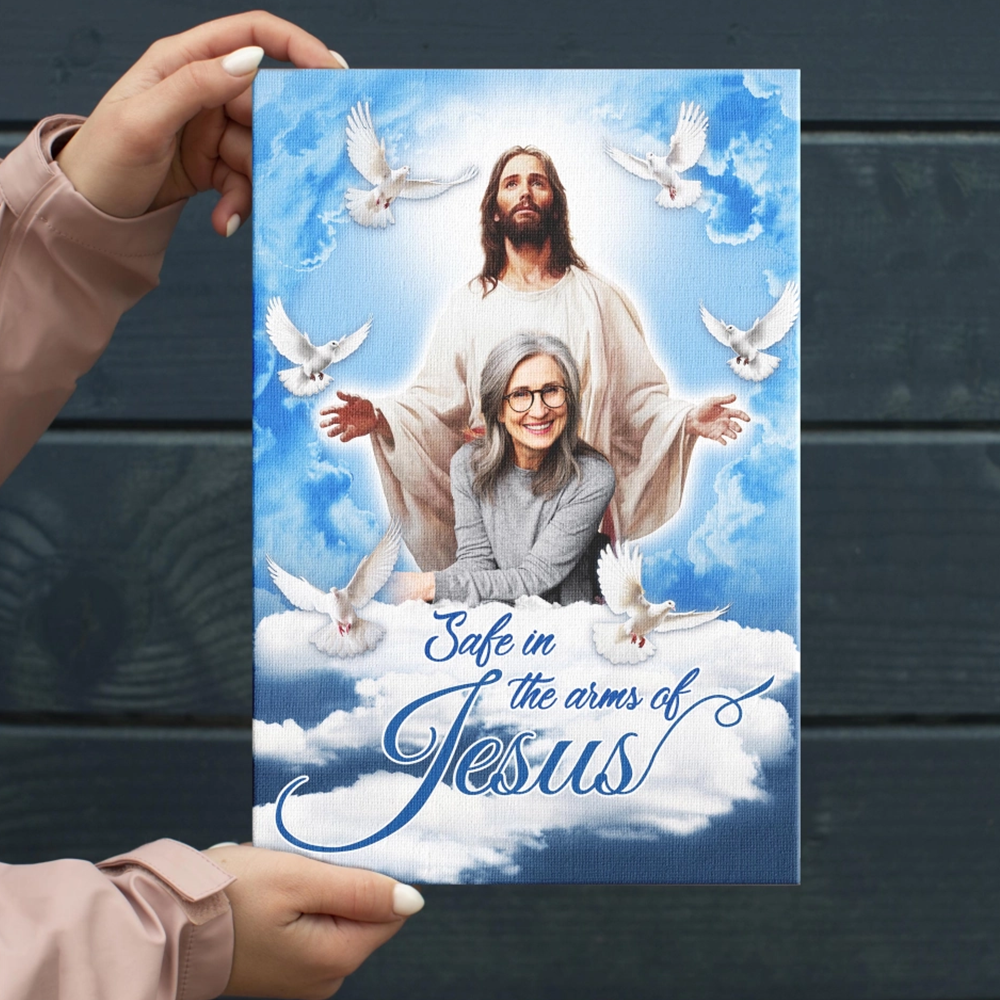 Personalized Canvas Prints - Custom Photo Sympathy Gifts | Memorial Gift for Loss of Parents - Blue Sky with Pigeon Safe in the Arms of Jesus