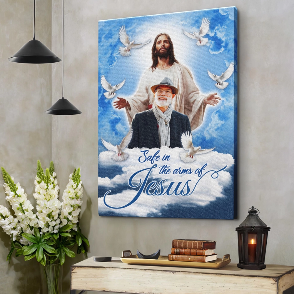 Personalized Canvas Prints - Custom Photo Sympathy Gifts | Memorial Gift for Loss of Parents - Blue Sky with Pigeon Safe in the Arms of Jesus