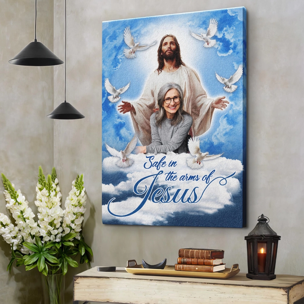 Personalized Canvas Prints - Custom Photo Sympathy Gifts | Memorial Gift for Loss of Parents - Blue Sky with Pigeon Safe in the Arms of Jesus