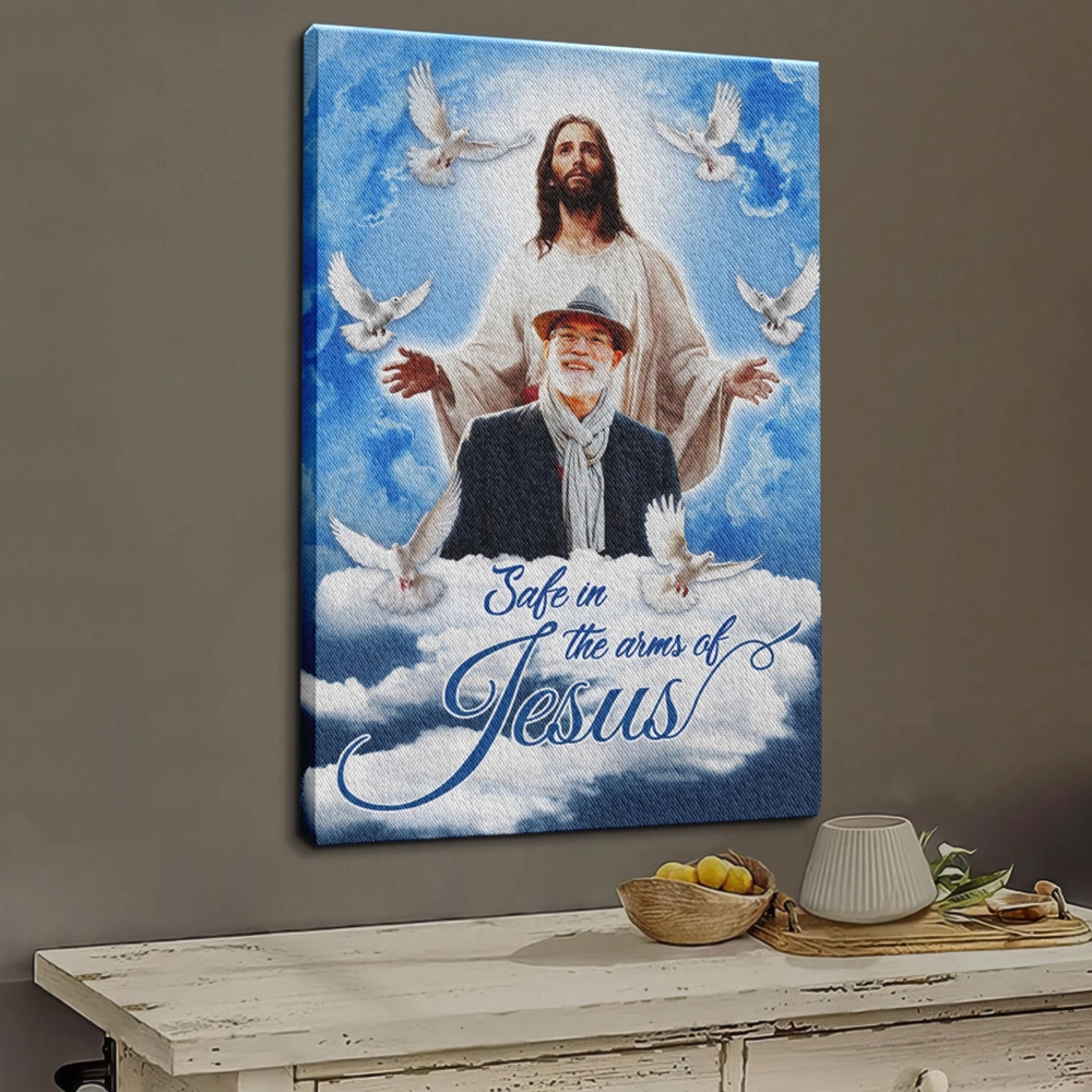 Personalized Canvas Prints - Custom Photo Sympathy Gifts | Memorial Gift for Loss of Parents - Blue Sky with Pigeon Safe in the Arms of Jesus