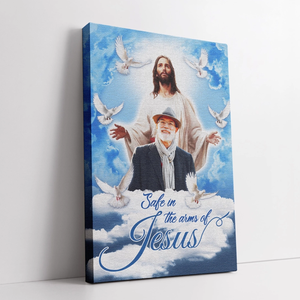 Personalized Canvas Prints - Custom Photo Sympathy Gifts | Memorial Gift for Loss of Parents - Blue Sky with Pigeon Safe in the Arms of Jesus