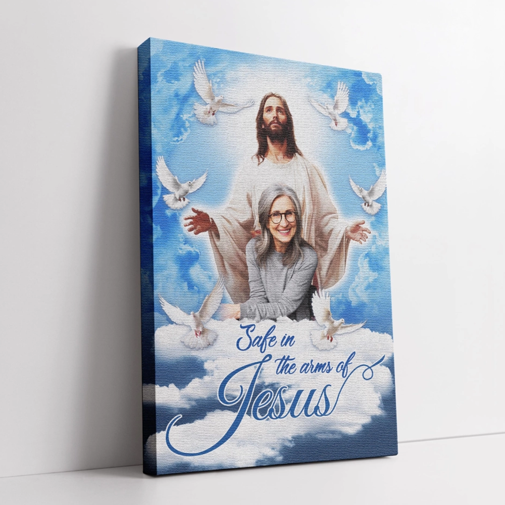 Personalized Canvas Prints - Custom Photo Sympathy Gifts | Memorial Gift for Loss of Parents - Blue Sky with Pigeon Safe in the Arms of Jesus