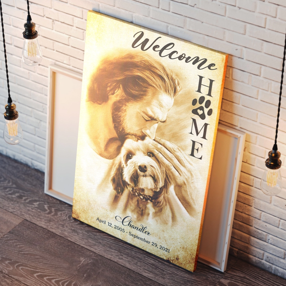 Personalized Canvas Prints, Custom Photo & Name, Memorial Gift for Pets and Loved Ones - Welcome Home Jesus Dem Canvas