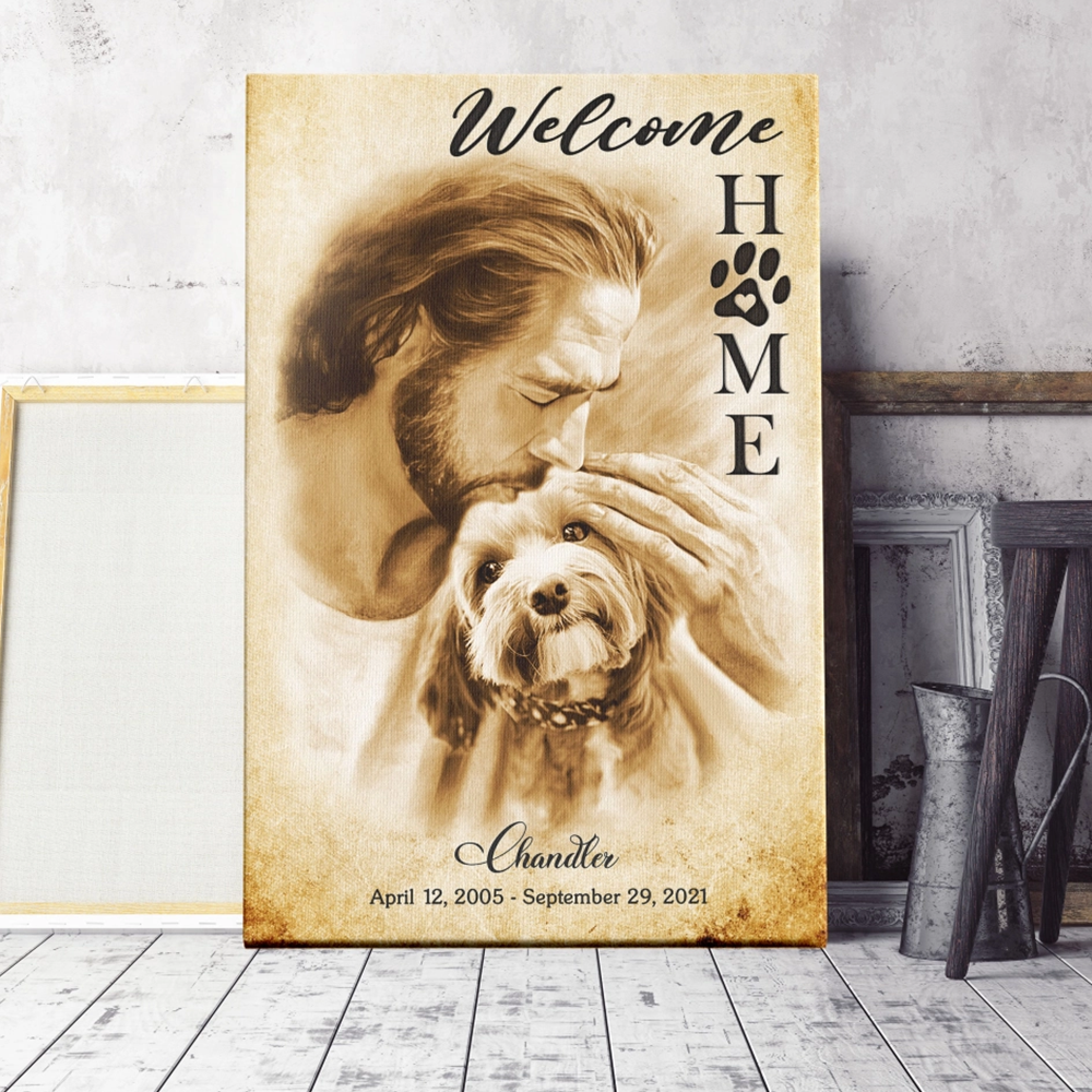 Personalized Canvas Prints, Custom Photo & Name, Memorial Gift for Pets and Loved Ones - Welcome Home Jesus Dem Canvas