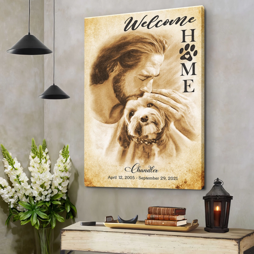 Personalized Canvas Prints, Custom Photo & Name, Memorial Gift for Pets and Loved Ones - Welcome Home Jesus Dem Canvas