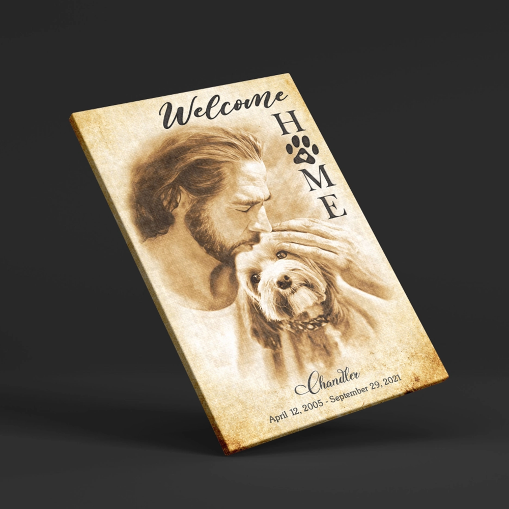 Personalized Canvas Prints, Custom Photo & Name, Memorial Gift for Pets and Loved Ones - Welcome Home Jesus Dem Canvas