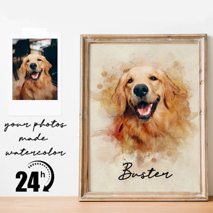 Custom Watercolor Dog Portrait from Photo | Personalized Pet Memorial Gift for Pet Loss