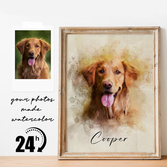 Custom Watercolor Dog Portrait from Photo | Personalized Pet Memorial Gift for Pet Loss